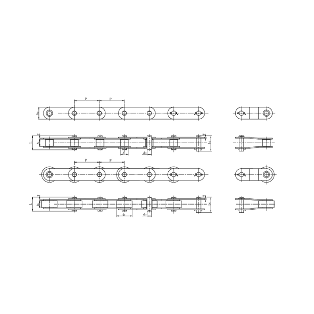 Dobbelt-pitch-transportørkæder i rustfrit stål