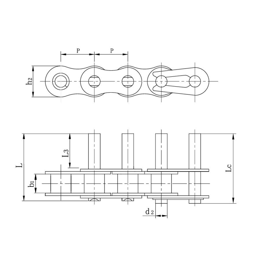 Korte transportbåndskæder forlængede stifter