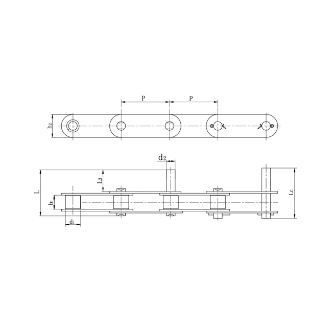 Rustfrit stål dobbelt pitch transportørkæder med forlængede stifter