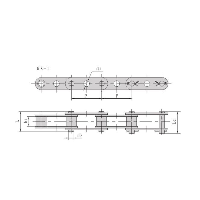 Dobbelt pitch transportørkæder med centrale huller